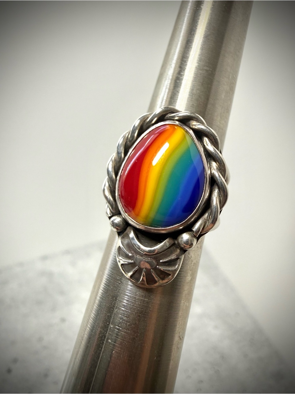 Relics of the Sol Sterling Silver Rainbow Fused Glass Ring • Size 6.5 🌈